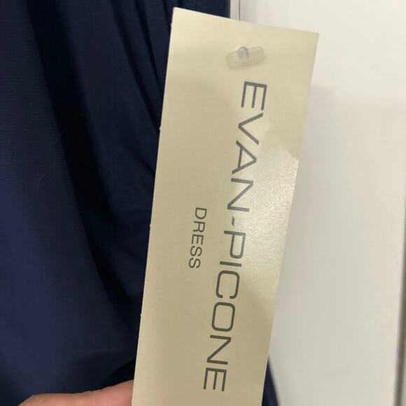 Evan Picone Blue Jersey Ruched Cap Sleeve Fit To Flare Asymmetrical Dress 10 - Picture 14 of 15